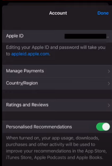 Apple ID setting in App store.
