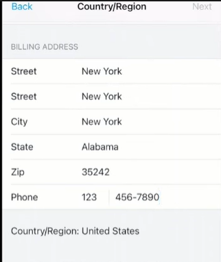 showing billing address while changing the country