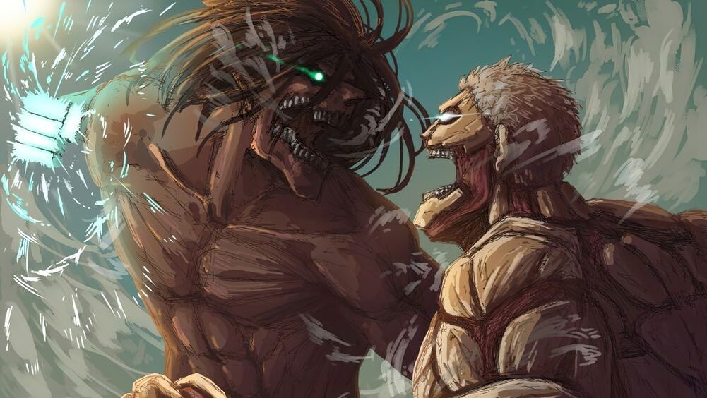 attack titan attacking armor titan