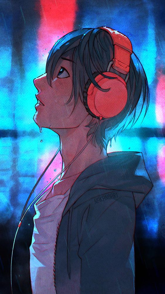 Anime character listening to music
