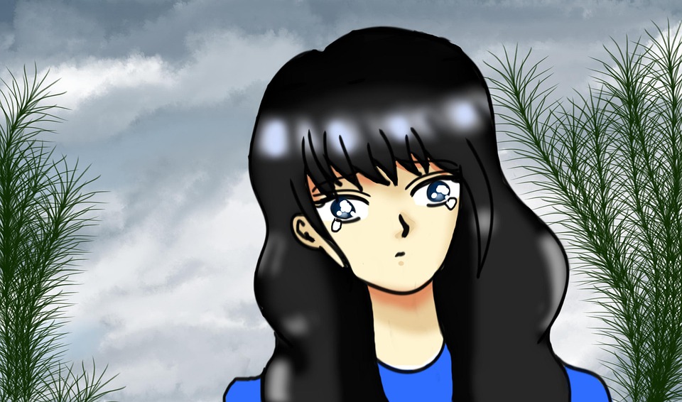 Girl in tears in anime