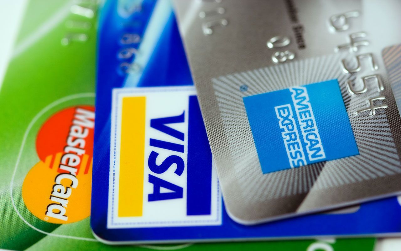 Credit cards of American express, VISA and Mastercard