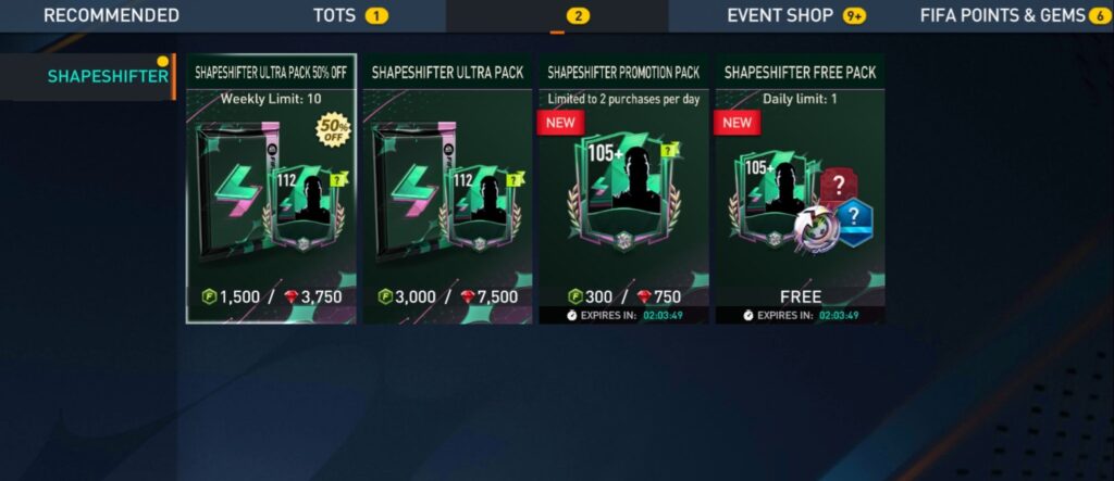 Shapeshifter event Fifa Mobile store offers